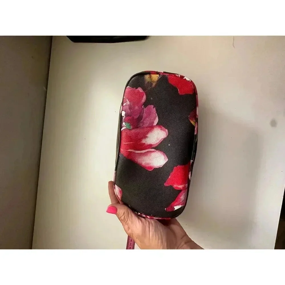 Trina Turk Black & Red Floral Print Rectangle Shape Cosmetic Bags
